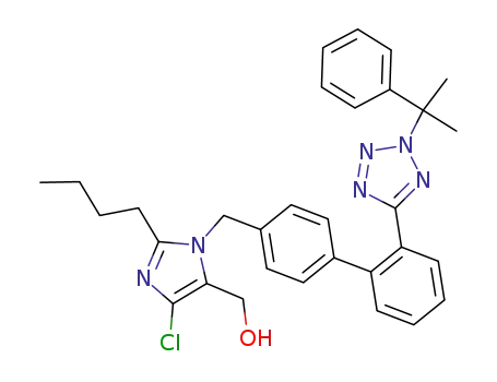 Molecular Structure of 852357-69-8 ((2-butyl-5-chloro-3-{2'-[2-(1-methyl-1-phenyl-ethyl)-2H-tetrazol-5-yl]-biphenyl-4-ylmethyl}-3H-imidazol-4-yl)-methanol)