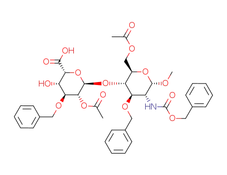 Molecular Structure of 256486-94-9 (methyl 6-O-acetyl-4-O-[2-O-acetyl-3-O-(phenylmethyl)-α-L-idopyranuronosyl)-2-deoxy-2-[[(phenylmethoxy)carbonyl]amino]-3-O-(phenylmethyl)-α-D-glucopyranoside)