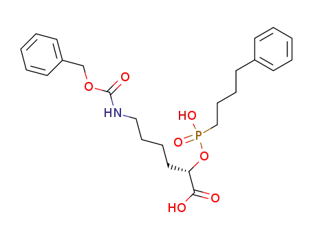 Molecular Structure of 107492-16-0 ((S)-2-<<hydroxy(4-phenylbutyl)phosphinyl>oxy>-6-<<(phenylmethoxy)carbonyl>amino>hexanoic acid)