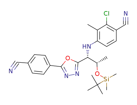 Molecular Structure of 1182367-50-5 (4-((1R,2S)-2-(tert-butyldimethylsilyloxy)-1-(5-(4-cyanophenyl)-1,3,4-oxadiazol-2-yl)propylamino)-2-chloro-3-methylbenzonitrile)