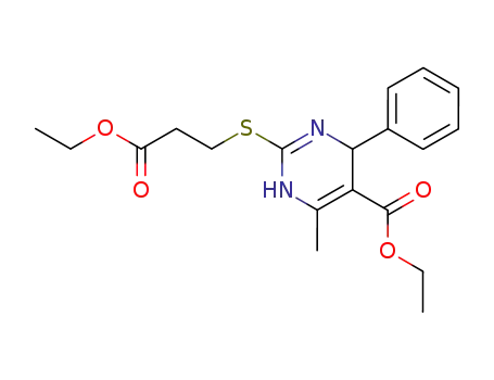 Molecular Structure of 123044-09-7 (2-(2-ethoxycarbonylethyl)thio-6-methyl-4-phenyl-1,4-dihydropyrimidine-5-carboxylic acid ethyl ester)