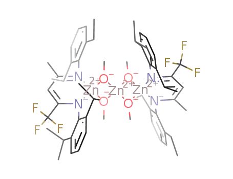 Molecular Structure of 633294-40-3 ([((1,1,1-trifluoro-2-((2,6-diisopropylphenyl)amido)-4-((2,6-diethylphenyl)imino)-2-penteneato)Zn(μ-OMe))2Zn(μ-OMe)2])
