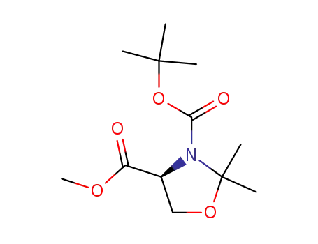 Molecular Structure of 95715-86-9 (METHYL (R)-(+)-3-(TERT-BUTOXYCARBONYL)-2,2-DIMETHYL-4-OXAZOLIDINECARBOXYLATE)