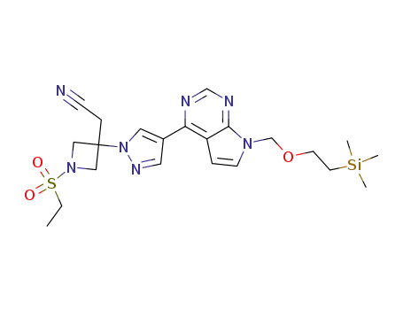 Molecular Structure of 1187594-13-3 (2-(1-(ethylsulfonyl)-3-(4-(7-((2-(trimethylsilyl)ethoxy)methyl)-7H-pyrrolo[2,3-d]pyrimidin-4-yl)-1H-pyrazol-1-yl)azetidin-3-yl)acetonitrile)