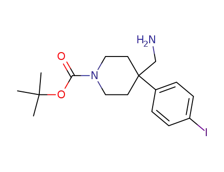 Molecular Structure of 473735-52-3 (4-aminomethyl-4-(4-iodo-phenyl)-piperidine-1-carboxylic acid tert-butyl ester)