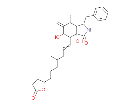 Molecular Structure of 14110-71-5 (octahydro-6,7a-dihydroxy-4-methyl-7-[4-methyl-7-(tetrahydro-5-oxo-2-furyl)-1-heptenyl]-3-(phenylmethyl)-1H-isoindol-1-one)