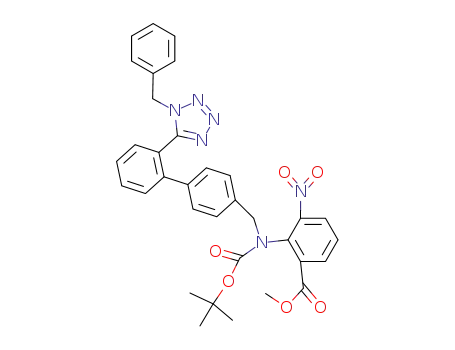 Molecular Structure of 1307853-80-0 (methyl 2-(N-tert-butoxycarbonyl-N-{(2'-[1-benzyl-1H-tetrazol-5-yl]biphenyl-4-yl)methyl}amino)-3-nitrobenzoate)