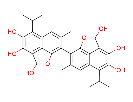 Molecular Structure of 17273-29-9 ([8,8'-Bi-2H-naphtho[1,8-bc]furan]-2,2',3,3',4,4'-hexol,7,7'-dimethyl-5,5'-bis(1-methylethyl)- (9CI))