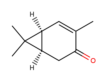 Molecular Structure of 6617-33-0 (Bicyclo[4.1.0]hept-4-en-3-one, 4,7,7-trimethyl-, (1R)-)