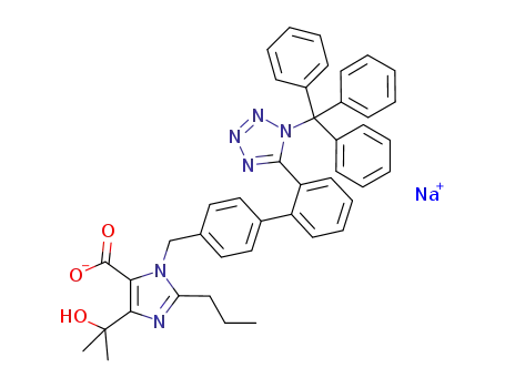 Molecular Structure of 879097-59-3 (sodium 4-(2-hydroxypropan-2-yl)-2-propyl-1-({2'-[1-(triphenylmethyl)-1H-1,2,3,4-tetrazol-5-yl]-[1,1'-biphenyl]-4-yl}methyl)-1H-imidazole-5-carboxylate)