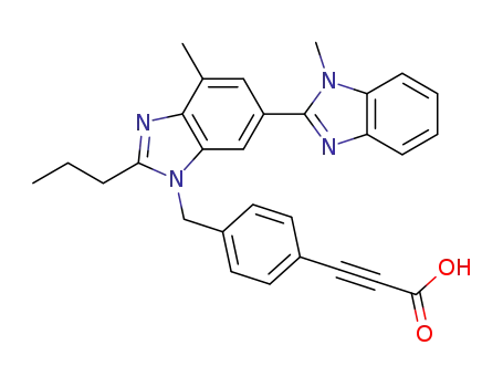 Molecular Structure of 1197049-22-1 (3-(4-((1,7'-dimethyl-2'-propyl-1H,3'H-2,5'-bibenzo[d]imidazol-3'-yl)methyl)phenyl)propiolic acid)