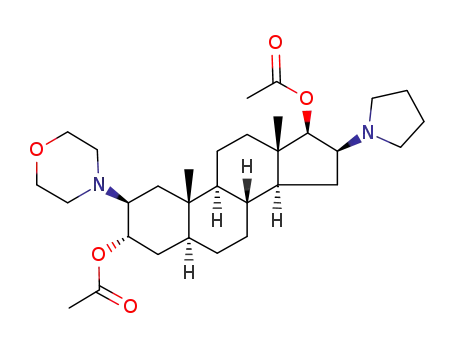 Molecular Structure of 119302-22-6 ((2β,3α,5α,16β,17β)-2-(4-morpholinyl)-16-(1-pyrrolidinyl)-3,17-bis(acetyloxyoxy)androstane)
