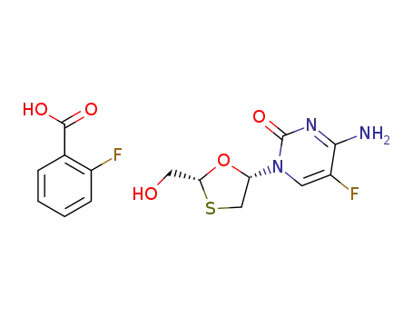 Molecular Structure of 1321928-76-0 (4-amino-5-fluoro-1-((2R,5S)-2-hydroxymethyl-[1,3]oxathiolane-5-yl)-1H-pyrimidin-2-one 2-fluorobenzoic acid salt)