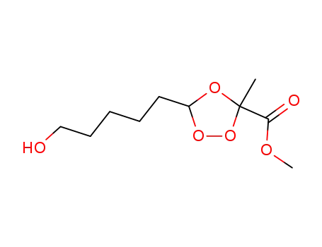 Molecular Structure of 189575-20-0 (5-(5-methyl-5-methoxycarbonyl-<1,2,4>trioxolan-3-yl)pentanol)