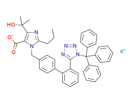 Molecular Structure of 936114-12-4 (potassium 4-(1-hydroxy-1-methylethyl)-2-propyl-1-[[2'-[1-(triphenylmethyl)-1H-tetrazol-5-yl]biphenyl-4-yl]methyl]imidazole-5-carboxylate)