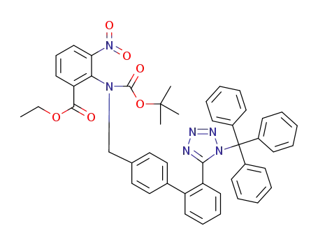 Molecular Structure of 906474-56-4 (ethyl 2-[(N-tert-butoxycarbonyl)-[[2'-[1-(triphenylmethyl)-1H-tetrazol-5-yl]biphenyl-4-yl]methyl]amino]-3-nitrobenzoate)