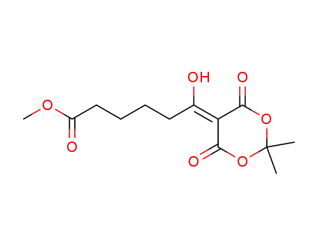 Molecular Structure of 212693-39-5 (6-(2,2-dimethyl-4,6-dioxo-[1,3]dioxan-5-ylidene)-6-hydroxy-hexanoic acid methyl ester)