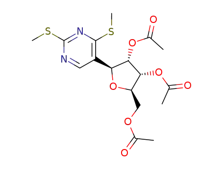 Molecular Structure of 64714-46-1 ((1<i>S</i>)-tri-<i>O</i>-acetyl-1-(2,4-bis-methylsulfanyl-pyrimidin-5-yl)-<i>D</i>-1,4-anhydro-ribitol)
