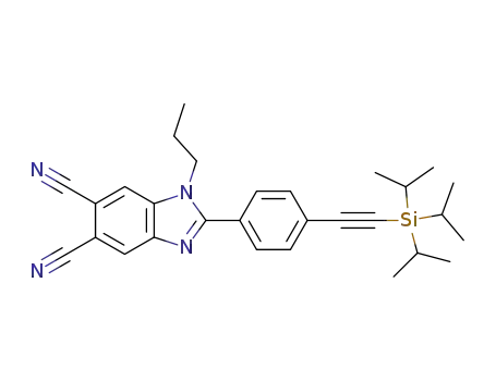 Molecular Structure of 887928-88-3 (5,6-dicyano-2-(4-(triisopropylsilylethynyl)phenyl)-1-propylbenzimidazole)