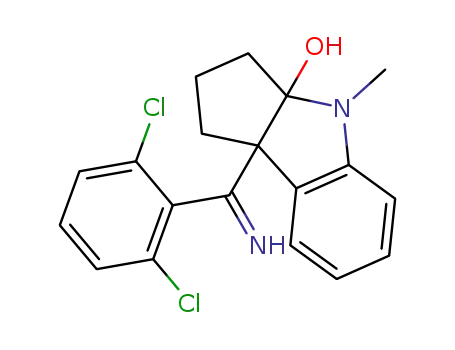 Molecular Structure of 137041-63-5 (Cyclopent[b]indol-3a(1H)-ol,
8b-[(2,6-dichlorophenyl)iminomethyl]-2,3,4,8b-tetrahydro-4-methyl-)