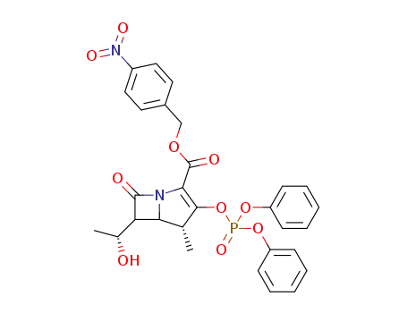 Molecular Structure of 189188-38-3 (4-Nitrobenzyl (4S,5R,6S)-3-[(diphenylphosphono)oxy]-6-[(R)-1-hydroxyethyl]-
4-Methyl-7-oxo-1-azabicyclo[3.2.0]hept-2-ene-2-carboxylate)