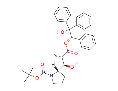Molecular Structure of 133120-84-0 (<2S-<2R*<(R*),α(R*),β(S*)>>>-1-<(1,1-Dimethylethoxy)carbonyl>-β-methoxy-α-methyl-2-pyrrolidinepropanoic acid 2-hydroxy-1,2,2-triphenylethyl ester)