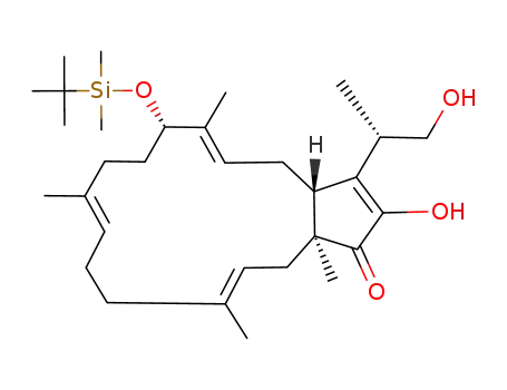 Molecular Structure of 429621-48-7 ((5E,10E,14E)-(3aR,7S,16aS)-7-(tert-Butyl-dimethyl-silanyloxy)-2-hydroxy-3-((S)-2-hydroxy-1-methyl-ethyl)-6,10,14,16a-tetramethyl-4,7,8,9,12,13,16,16a-octahydro-3aH-cyclopentacyclopentadecen-1-one)