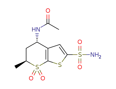 Molecular Structure of 120298-38-6 (N-(5,6-DIHYDRO-6-METHYL-2-SULFAMOYL-4H-THIENO[2,3-B]THIOPYRAN-4-YL)ACETAMIDE 7,7-DIOXIDE)