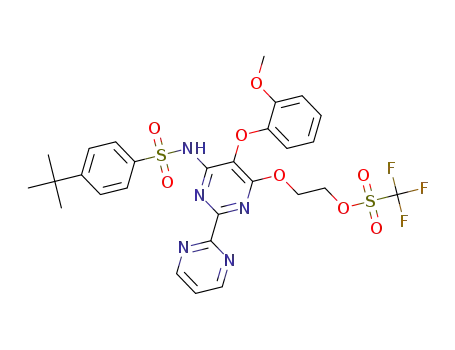 Molecular Structure of 1334686-08-6 (trifluoromethanesulfonic acid 2-[6-(4-tert-butylbenzenesulfonylamino)-5-(2-methoxyphenoxy)-[2,2']bipyrimidinyl-4-yloxy]ethyl ester)