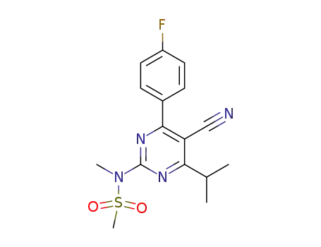 Molecular Structure of 1092844-00-2 (4-(4-fluorophenyl)-6-isopropyl-2-[(N-methyl-N-methylsulfonyl)amino]pyrimidine-5-carbonitrile)