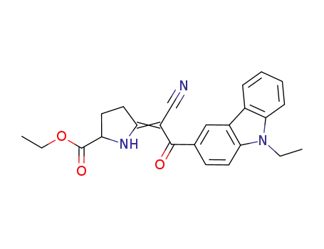 Molecular Structure of 1355624-71-3 (ethyl 5-[1-cyano-2-(9-ethyl-9H-carbazol-3-yl)-2-oxoethylidene]prolinate)
