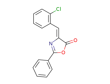 Molecular Structure of 52900-69-3 (4-(2-chlorobenzylidene)-2-phenyl-1,3-oxazol-5(4H)-one)