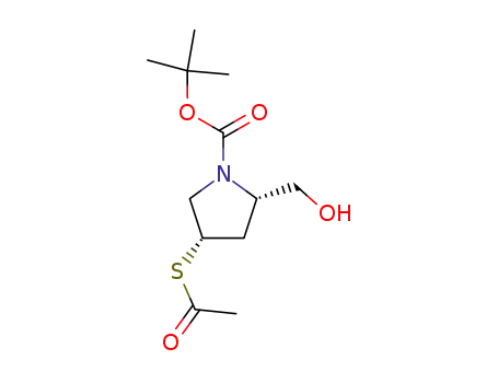 Molecular Structure of 148017-42-9 (1-Pyrrolidinecarboxylic acid, 4-(acetylthio)-2-(hydroxymethyl)-, 1,1-dimethylethyl ester, (2S,4S)-)
