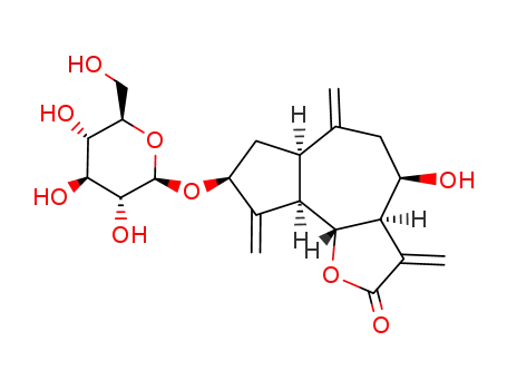 Molecular Structure of 100228-50-0 (Azuleno[4,5-b]furan-2(3H)-one,8-(b-D-glucopyranosyloxy)decahydro-4-hydroxy-3,6,9-tris(methylene)-,(3aR,4S,6aR,8S,9aR,9bR)-)