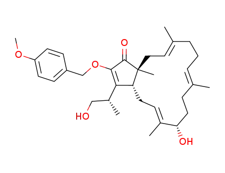 Molecular Structure of 935263-74-4 (7-hydroxy-3-(2-hydroxy-1-methyl-ethyl)-2-(4-methoxy-benzyloxy)-6,10,14,16a-tetramethyl-4,7,8,9,12,13,16,16a-octahydro-3a<i>H</i>-cyclopentacyclopentadecen-1-one)