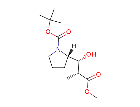 Molecular Structure of 164456-57-9 ((S)-2-((1R,2R)-1-Hydroxy-2-methoxycarbonyl-propyl)-pyrrolidine-1-carboxylic acid tert-butyl ester)