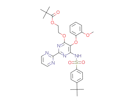 Molecular Structure of 1374293-39-6 (2,2-dimethyl-propionic acid 2-[6-(4-tert-butyl-benzenesulfonylamino)-5-(2-methoxy-phenoxy)-[2,2']-bipyrimidinyl-4-yloxy]-ethyl ester)
