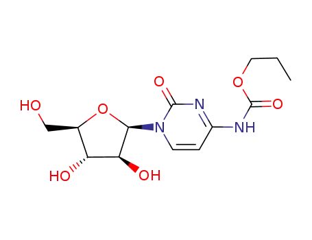 Molecular Structure of 170935-59-8 ([1-((2R,3S,4S,5R)-3,4-Dihydroxy-5-hydroxymethyl-tetrahydro-furan-2-yl)-2-oxo-1,2-dihydro-pyrimidin-4-yl]-carbamic acid propyl ester)