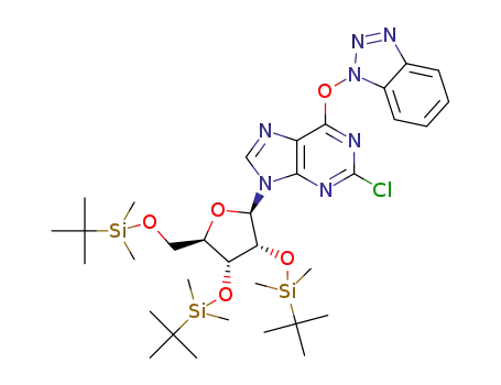 Molecular Structure of 1277176-33-6 (O<sup>6</sup>-(benzotriazol-1-yl)-2-chloro-9-[2,3,5-tri-O-(t-butyldimethylsilyl)-β-D-ribofuranosyl]purine)