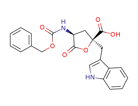 Molecular Structure of 535967-29-4 (methyl 2-((1H-indol-3-yl)methyl)-4-(benzyloxycarbonylamino)-5-oxotetrahydrofuran-2-carboxylate)