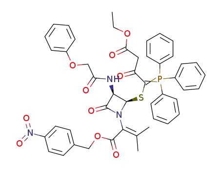 Molecular Structure of 122347-84-6 (p-nitrobenzyl (2R,3R)-2-<(ethoxycarbonylmethylcarbonyl)(triphenylphosphoranylidene)methylthio>-α-isopropylidene-4-oxo-3-phenoxyacetylaminoazetidine acetate)