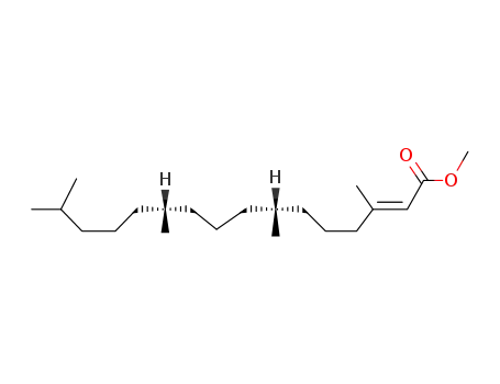 Molecular Structure of 13853-16-2 ((2<i>E</i>,7<i>R</i>,11<i>R</i>)-3,7,11,15-tetramethyl-hexadec-2-enoic acid methyl ester)