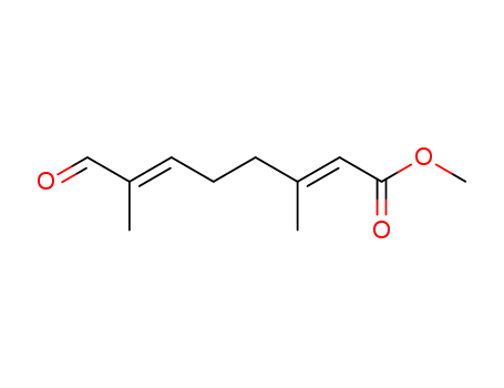 Molecular Structure of 90083-48-0 (2,6-Octadienoic acid, 3,7-dimethyl-8-oxo-, methyl ester, (E,E)-)