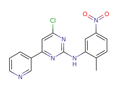 Molecular Structure of 1016637-24-3 (6-chloro-N-(2-methyl-5-nitrophenyl)-4-(3-pyridyl)-2-pyrimidin-amine)