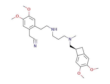 Molecular Structure of 1462470-53-6 ({2-[2-({3-[{[(7S)-3,4-dimethoxybicyclo[4.2.0]octa-1,3,5-trien-7-yl]methyl}(methyl)-amino]propyl}amino)ethyl]-4,5-dimethoxyphenyl}acetonitrile)