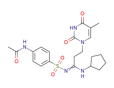 Molecular Structure of 1422277-74-4 (N<SUP>1</SUP>-cyclopentyl-N<SUP>2</SUP>-(4-acetoamidobenzene-1-sulfonyl)-3-(5-methyl-2,4-dioxo-3,4-dihydropyrimidin-1(2H)-yl)propanamidine)
