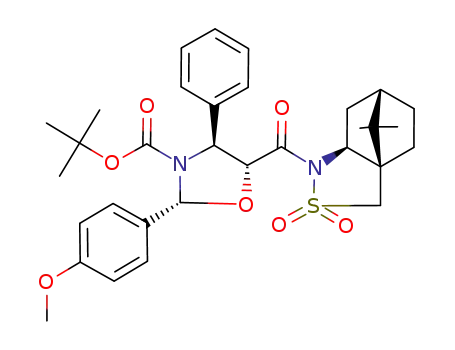 Molecular Structure of 155396-68-2 ((2R,4S,5R)-5-((1R,5S,7S)-10,10-Dimethyl-3,3-dioxo-3λ<sup>6</sup>-thia-4-aza-tricyclo[5.2.1.0<sup>1,5</sup>]decane-4-carbonyl)-2-(4-methoxy-phenyl)-4-phenyl-oxazolidine-3-carboxylic acid tert-butyl ester)