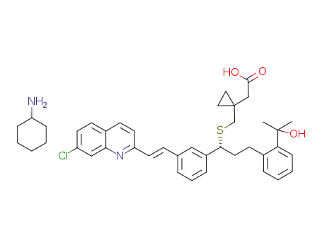 Molecular Structure of 945934-73-6 (1-[[[(1R)-1-[3-[(1E)-2-(7-chloro-2-quinolinyl)ethenyl]phenyl]-3-[2-(1-hydroxy-1-methylethyl)phenyl]propyl]sulfanyl]methyl]cyclopropaneacetic acid cyclohexylamine salt)