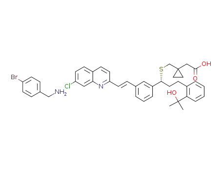Molecular Structure of 1254938-26-5 (1-(((1(R)-(3-(2-(7-chloro-2-quinolinil)ethenyl)phenyl)-3-(2-(1-hydroxy-1-methylethyl)phenyl)propyl)thio)methyl)cyclopropane acetic acid 4-bromo benzylamine salt)