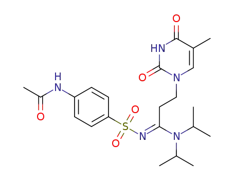 Molecular Structure of 1422277-71-1 ((E)-N<SUP>1</SUP>,N<SUP>1</SUP>-diisopropyl-N<SUP>2</SUP>-(4-acetoamidobenzene-1-sulfonyl)-3-(5-methyl-2,4-dioxo-3,4-dihydropyrimidin-1(2H)-yl)propanamidine)